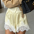 Lace Trim Elastic Waist Shorts