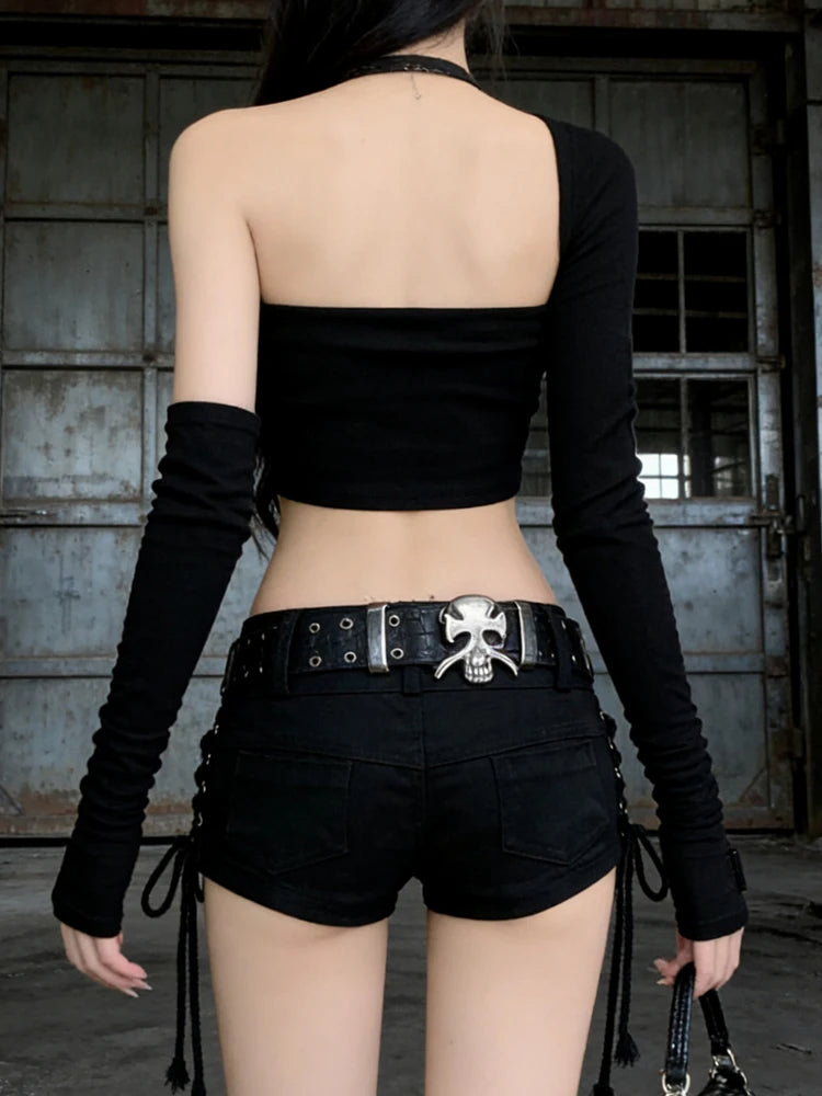 Black Gothic Denim Shorts