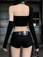 Black Gothic Denim Shorts