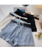 Korean High Waist Denim Shorts With Belt