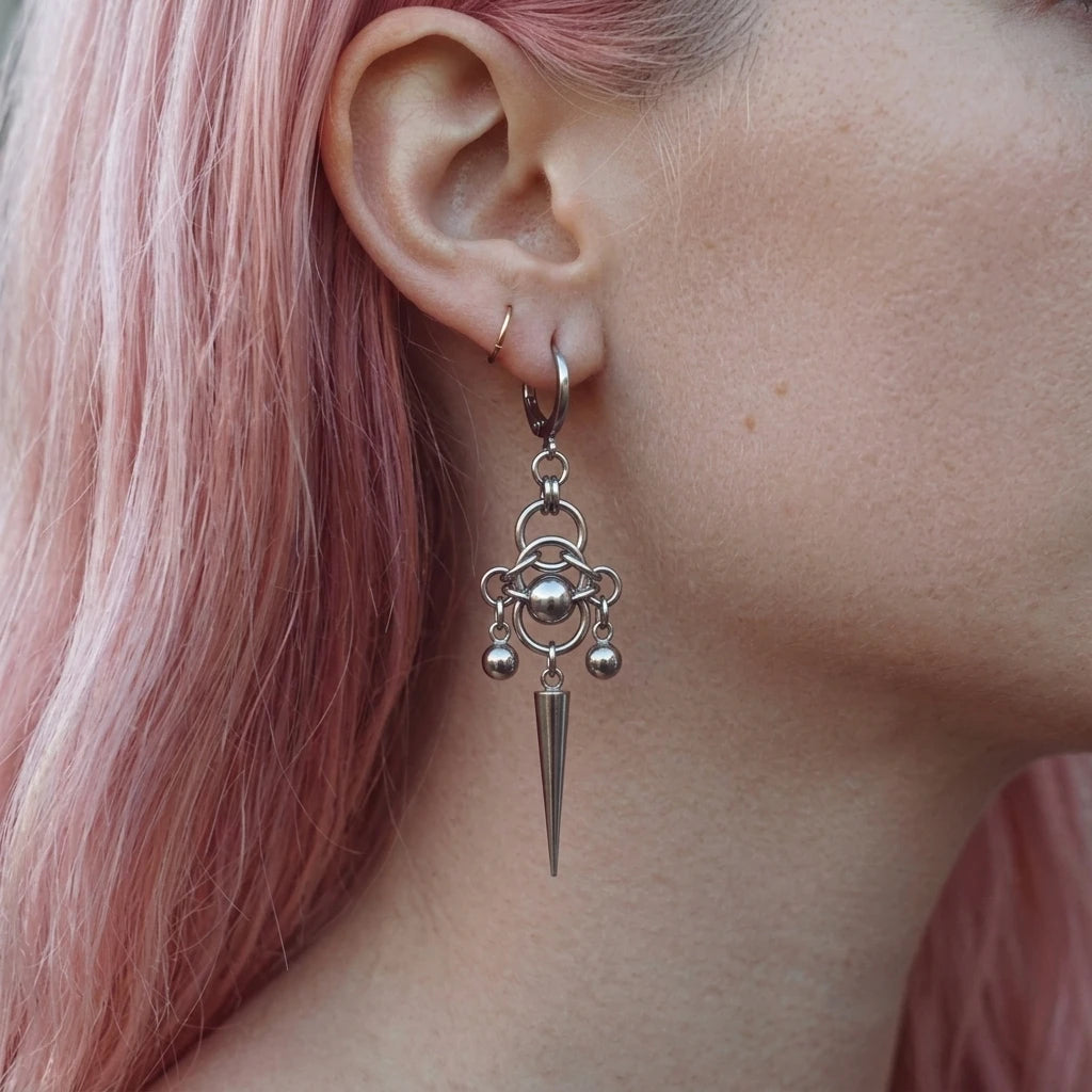 Punk Chain Splicing Rivet Earrings