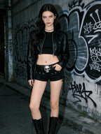 Black Gothic Denim Shorts