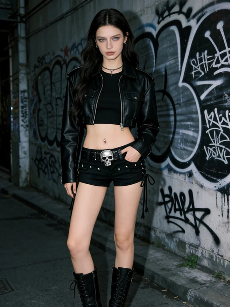 Black Gothic Denim Shorts