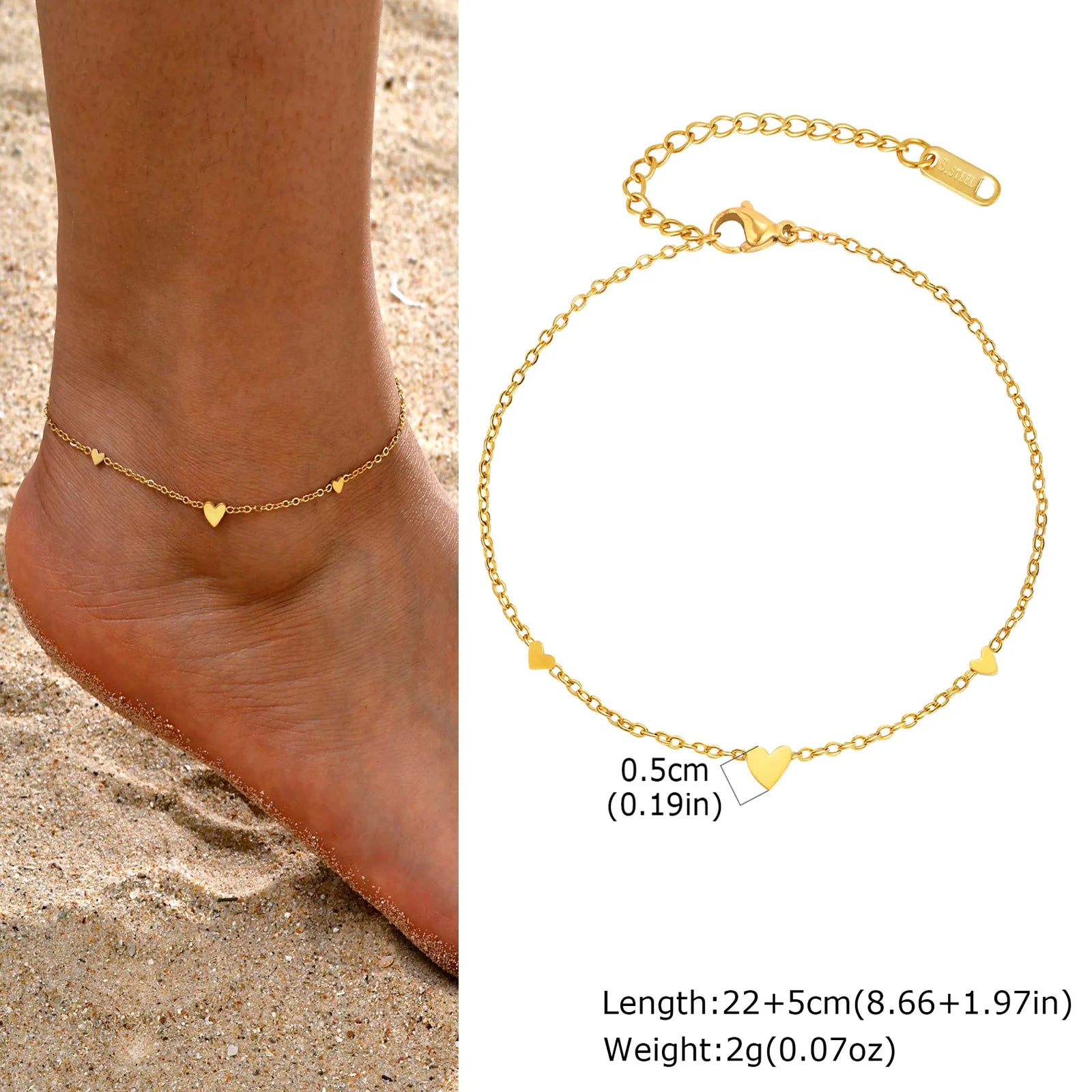 Stainless Steel Heart Anklets