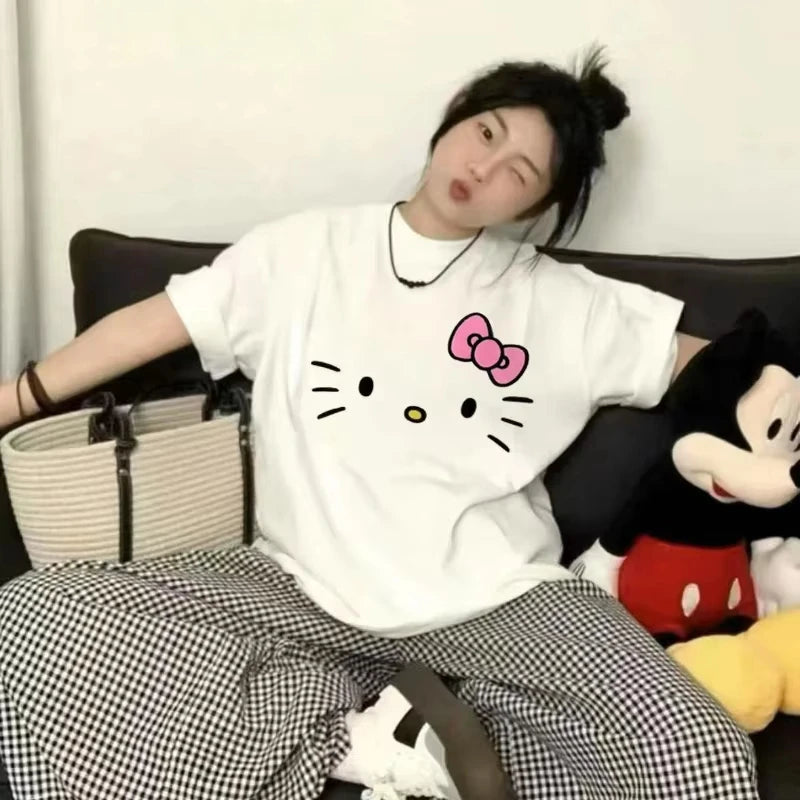Y2K Hello Kitty C Simple Loose  Sleeved T-shirt