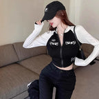 American Style Zippered Long-Sleeved T-shirt