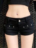 Black Gothic Denim Shorts