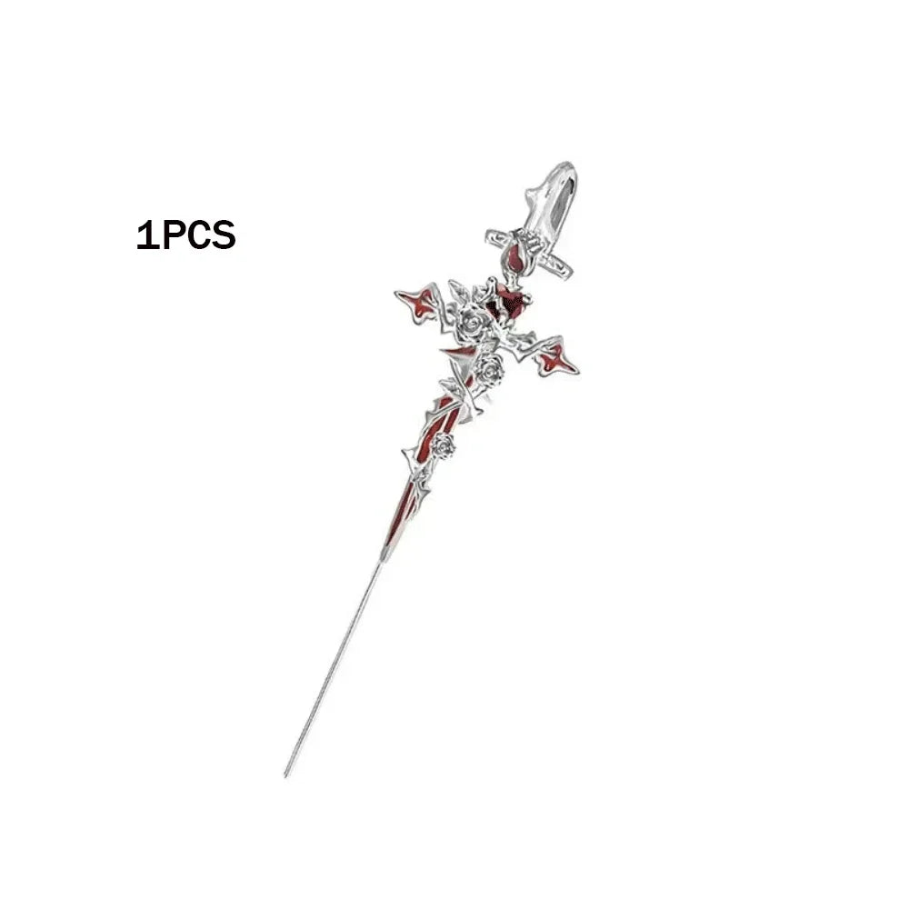 Dark Gothic Rose Cross Thorn Earring
