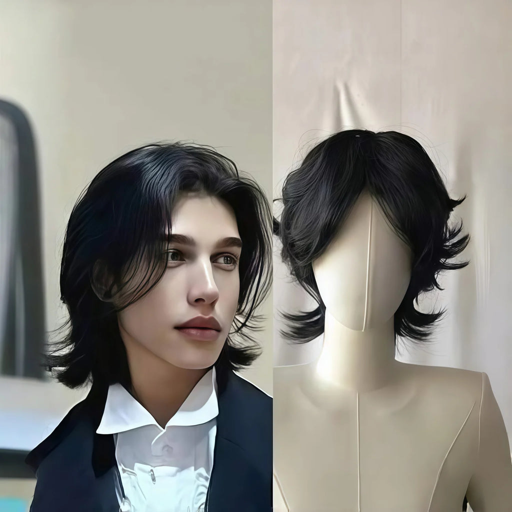black wavy  synthetic wig