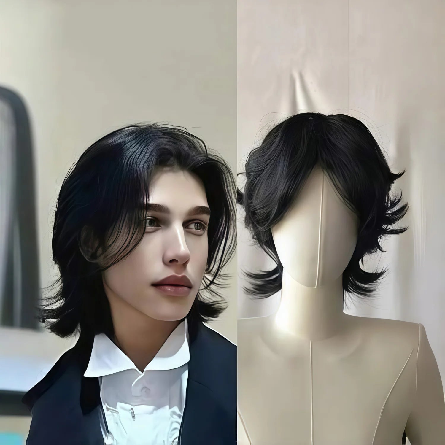black wavy  synthetic wig