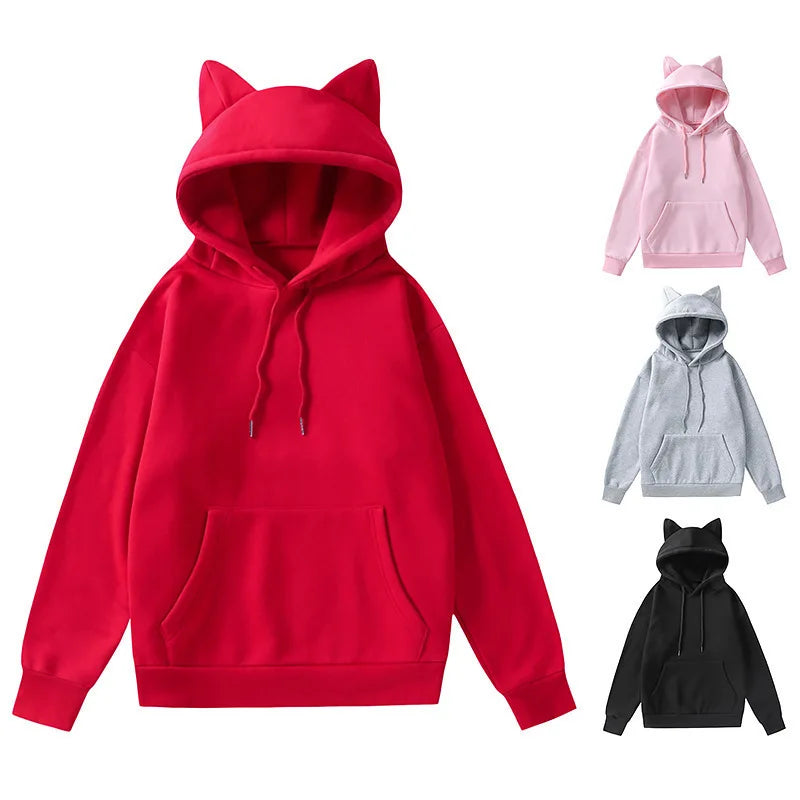 Cat Ear Design Hooded Fleece Hoodie
